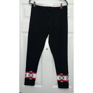 Victoria's Secret Pink Christmas Snowflakes Black Leggings Yoga Pants Large